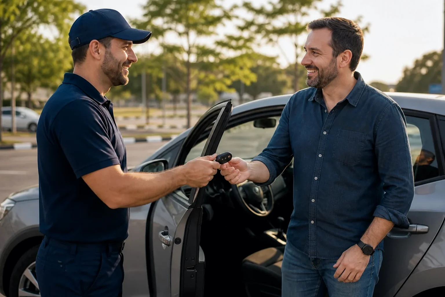 Chaveiro abrindo um carro com ferramentas especializadas.